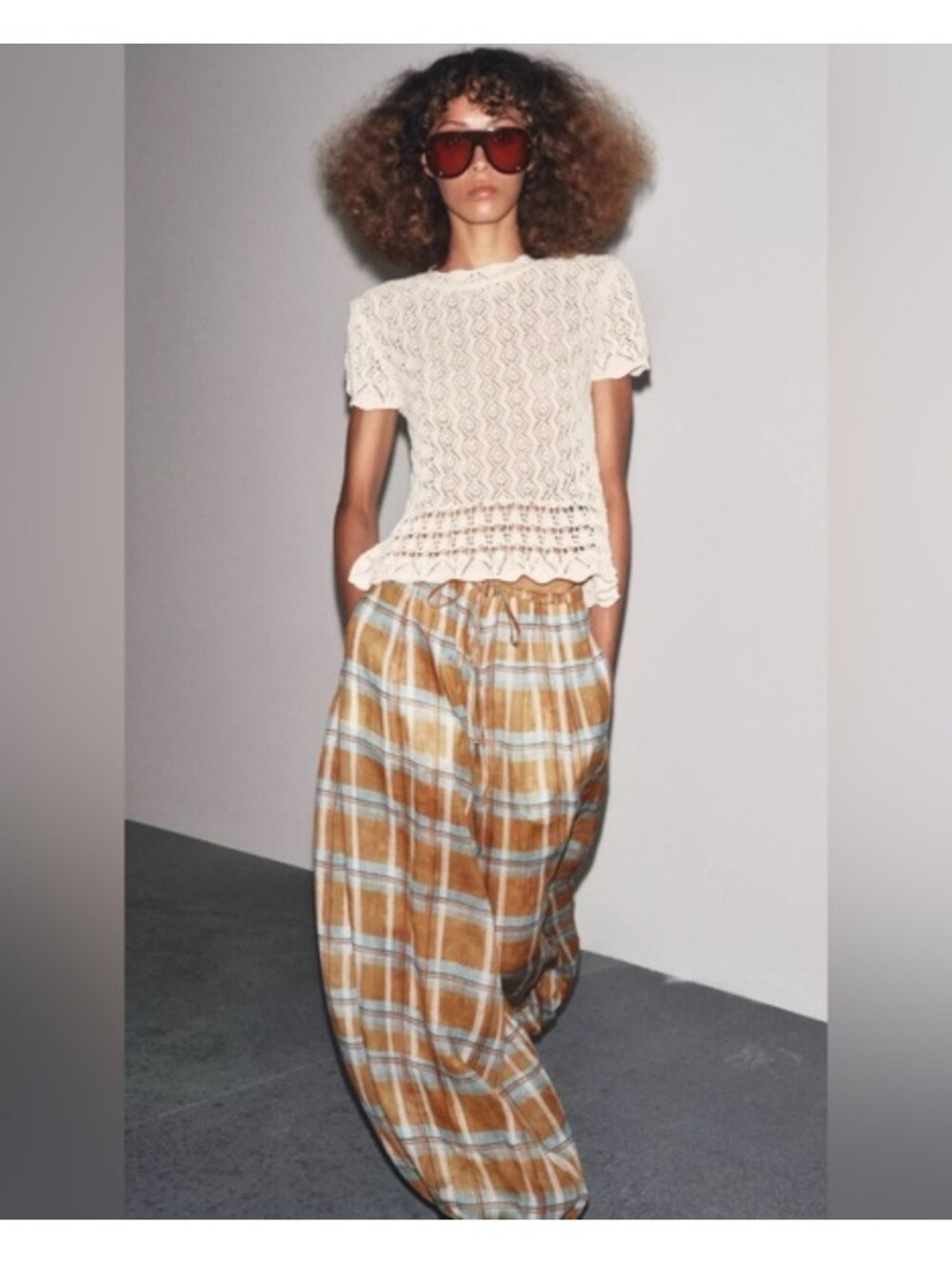 Zara Mustard Plaid Balloon Pants NWT